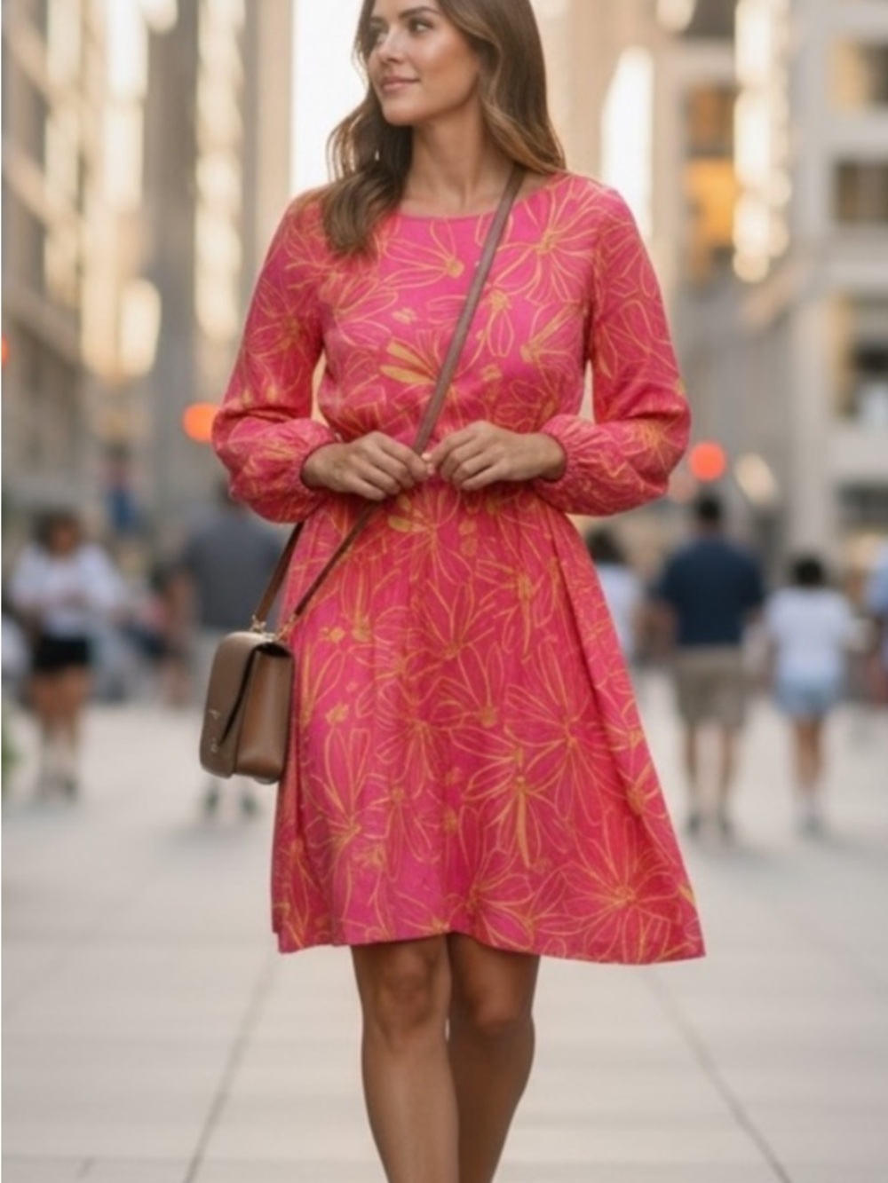Universal Thread Pink Floral-Print Long Sleeve A-Line Dress